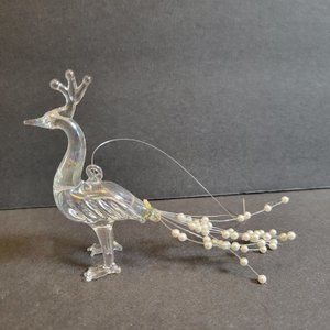 Handcrafted Iridescent Glass Peacock Ornament With Pearl Tail Details Elegant Ho